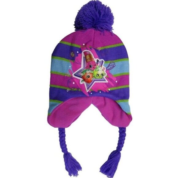 Shopkins Girls Purple & Pink Striped Scandinavian Hat and Gloves One Size Gift - Picture 3 of 6